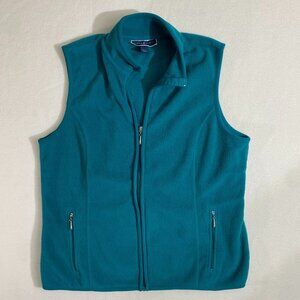 Karen Scott Sport Full Zip Fleece Vest womens Large | Teal with silver zippers.